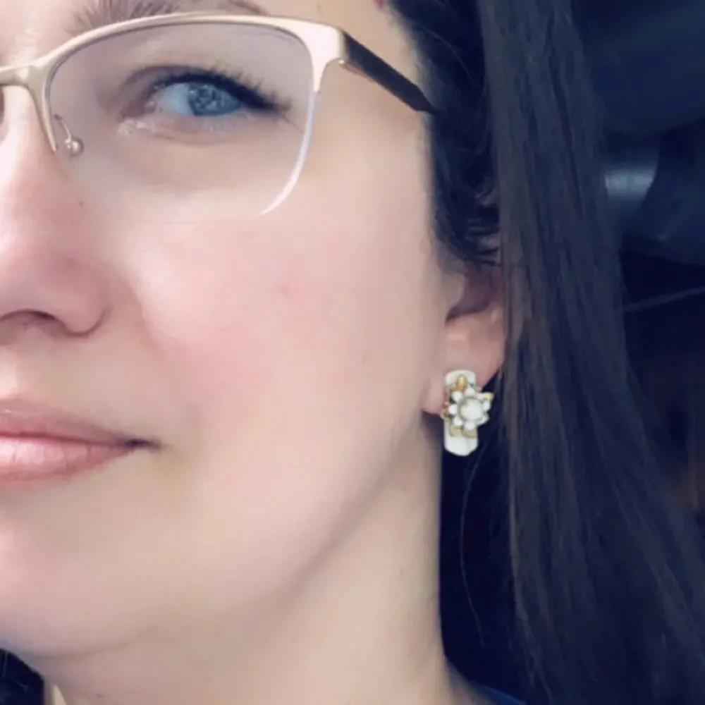 Upcycled J. Crew Tan & White Flower Stud Earrings